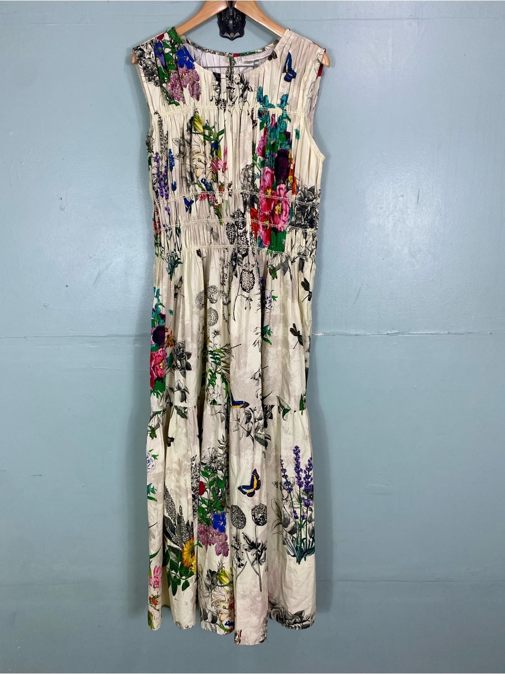 Anthropologie Kavita Bhartia Drop Waist Smocked Maxi Dress Floral XL Green - Picture 2 of 8